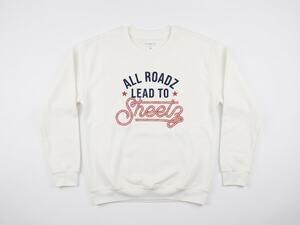 NEW Sheetz L All Roads Lead To White Sweatshirt Casual Skater Lounge Retro
